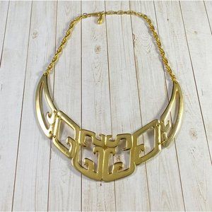 Vintage Tortolani Necklace Abstract Shiny Gold Tone Bib Designer 15.5 inches